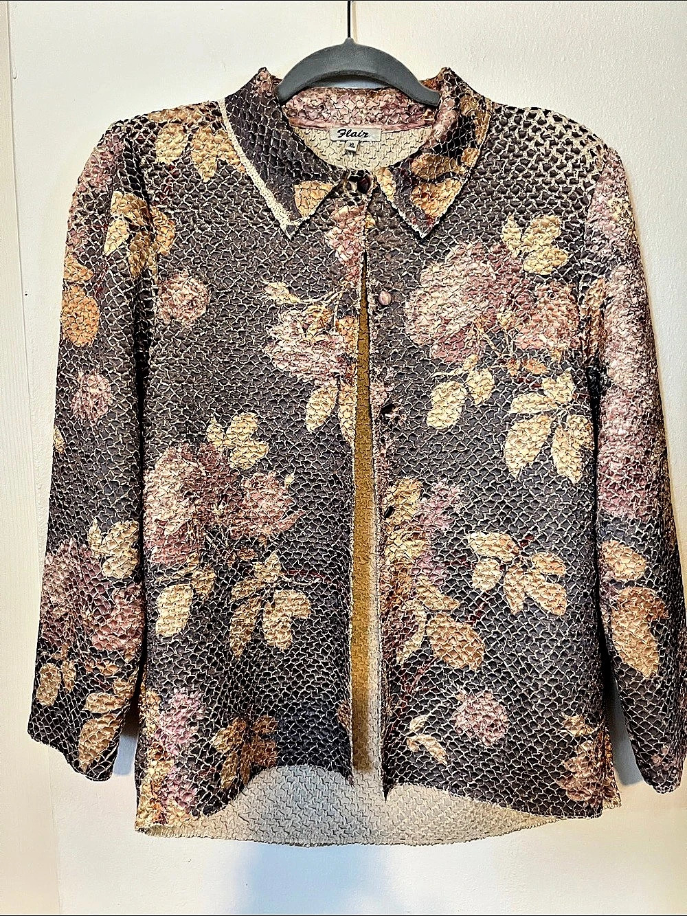 Flair Floral Jacket in Brown & Pink Size XL